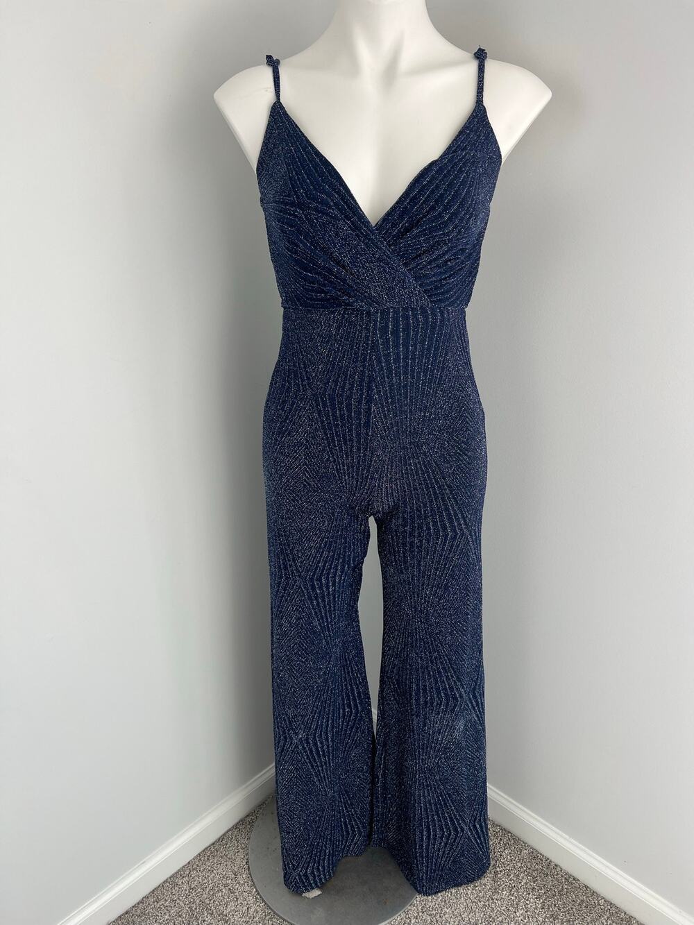 Alya Blue Sparkle Shimmer Jumpsuit XXS Studio 54 70s Inspired